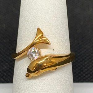 RS Covenant #385 Dolphin Sparkling Cubic Zirconia Gold Plated Ring Size 7
